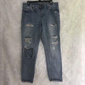 Boyfriend Denim Jeans, Ripped and Cuffed